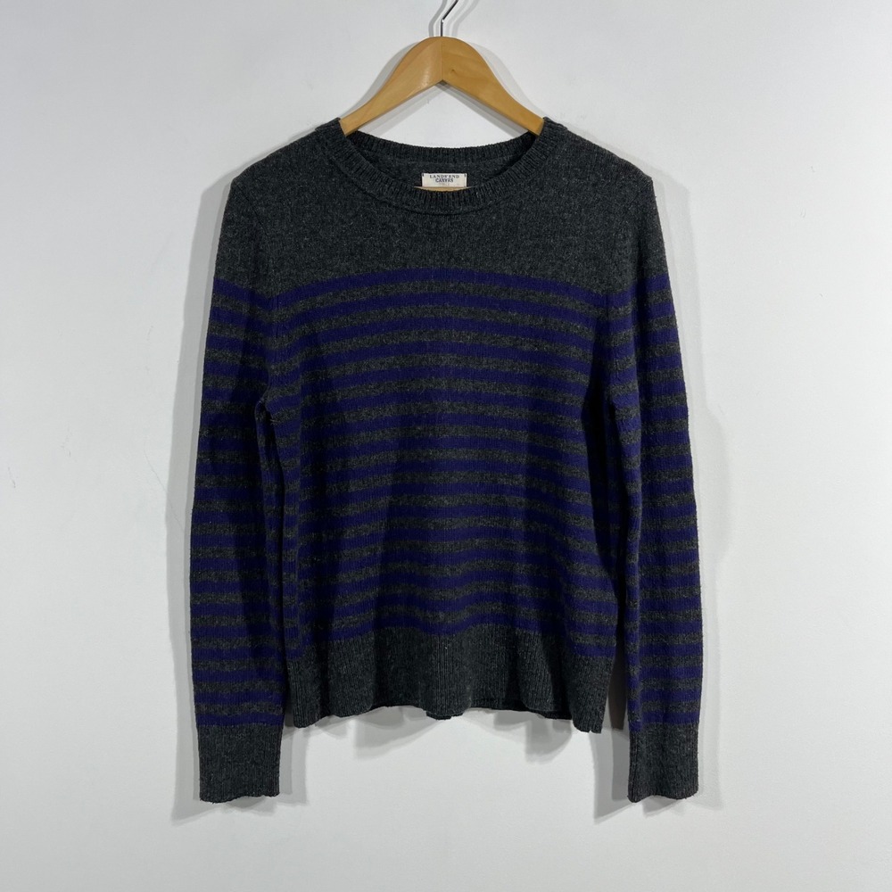 Lands End Y2K Fisherman Granola Striped Cotton Wool Sweater Womens Medium Indie